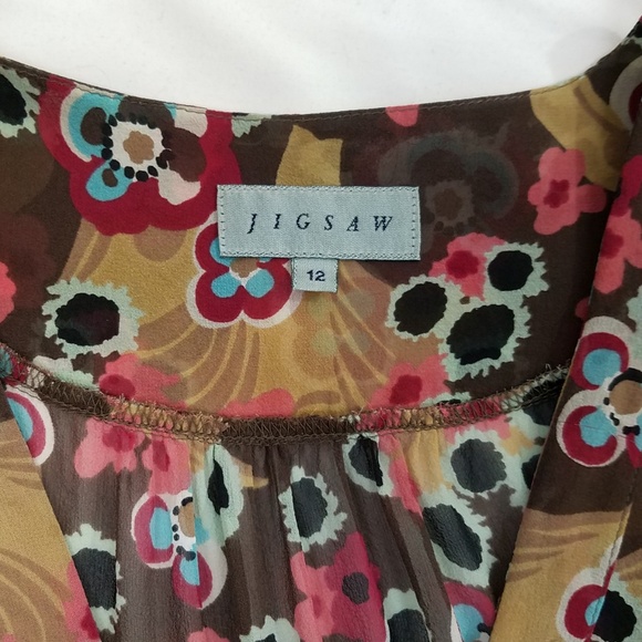 Jigsaw dress silk floral brown tan 8 - Picture 7 of 7